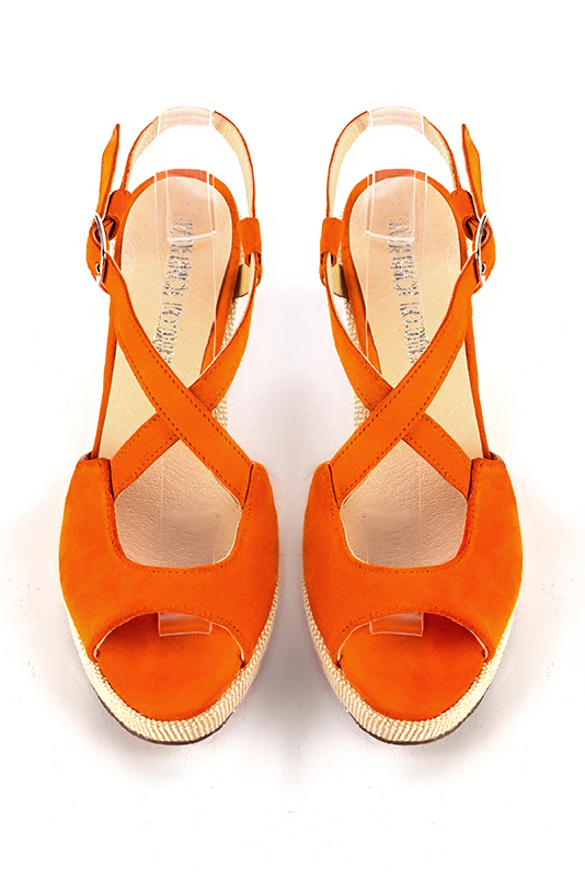 Clementine orange women's closed back sandals, with crossed straps.. Top view - Florence KOOIJMAN